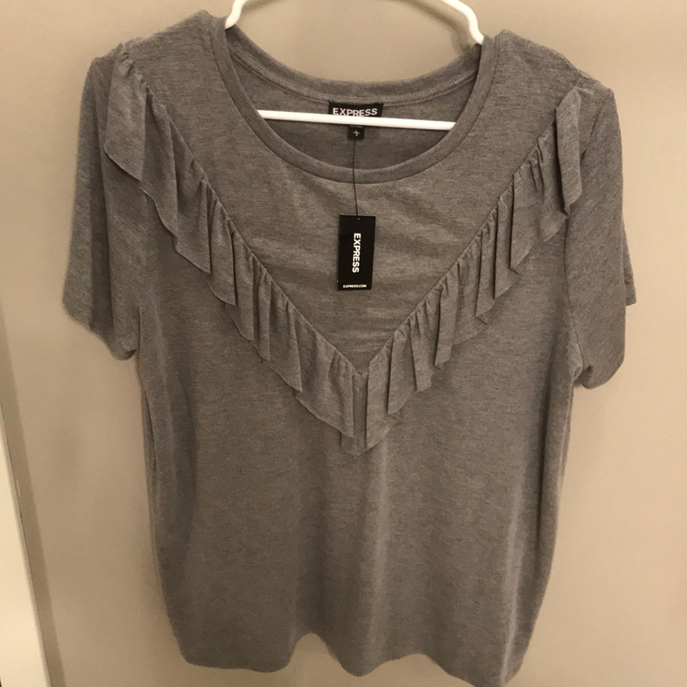 NWT Express Gray Ruffle Top